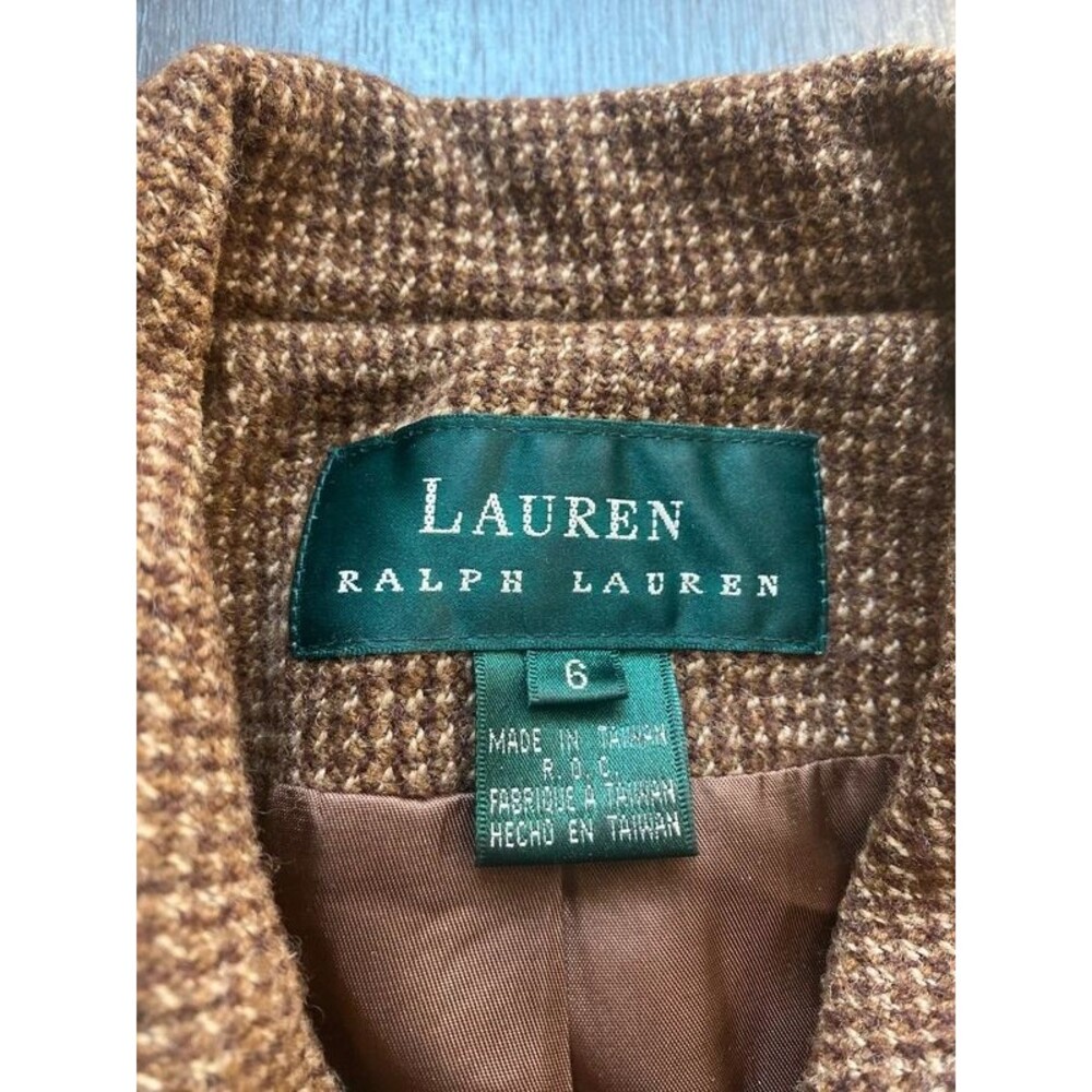Lauren Ralph Lauren Herringbone Houndstooth Full Zip Jacket Small 6 Brown Fall - Picture 3 of 8